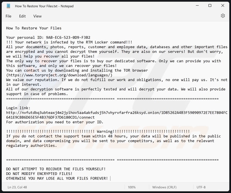 RTM Locker ransomware text file (How To Restore Your Files.txt)