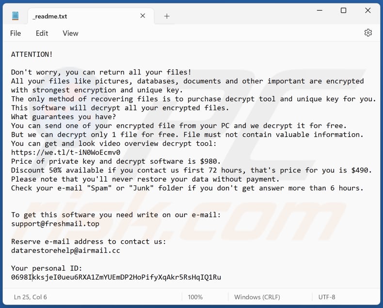 Sato ransomware text file (_readme.txt)