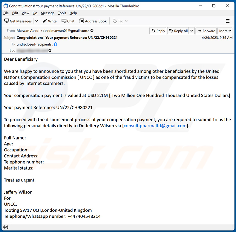 Scam victim compensation email (2023-04-25)