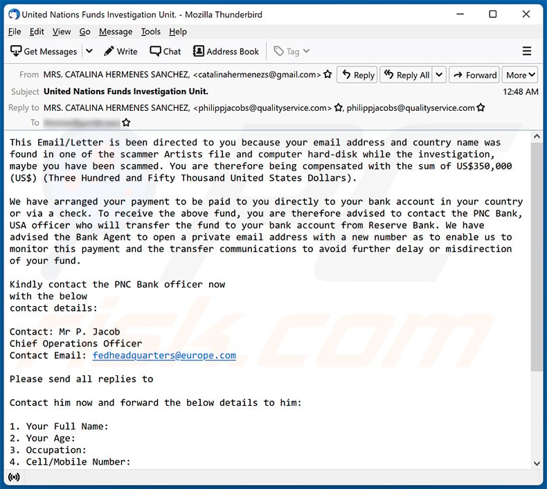 Scam victim compensation-themed spam email (2023-04-28)