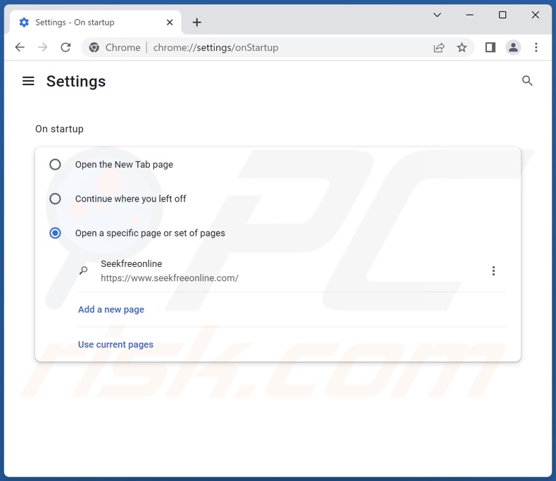 Removing seekfreeonline.com from Google Chrome homepage