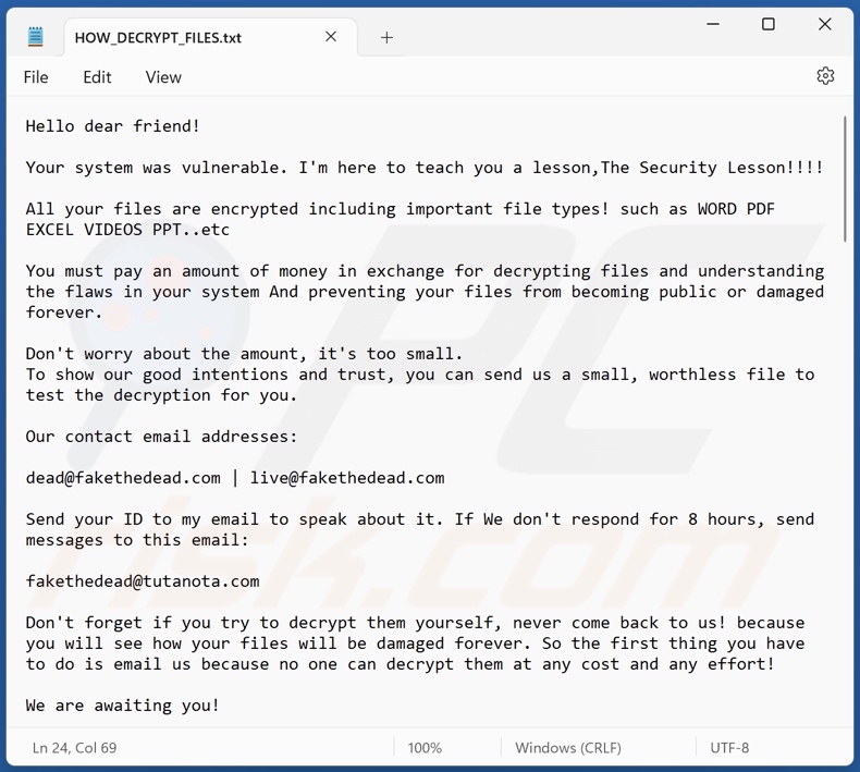 SethLocker ransomware ransom note (HOW_DECRYPT_FILES.txt)