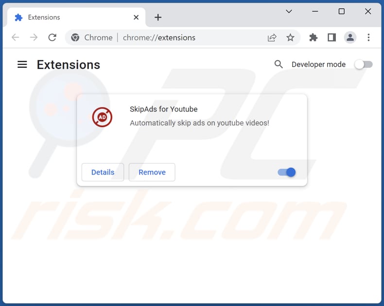 Removing SkipAds for Youtube adware from Google Chrome step 2