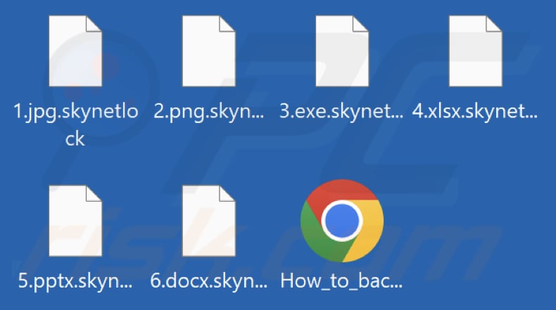 Files encrypted by Skynetlock ransomware (.skynetlock extension)