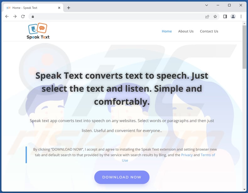 Website used to promote Speak Text browser hijacker