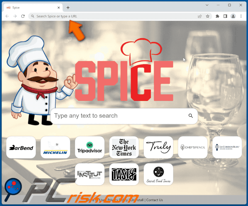 Spice browser hijacker redirecting to Bing (GIF)