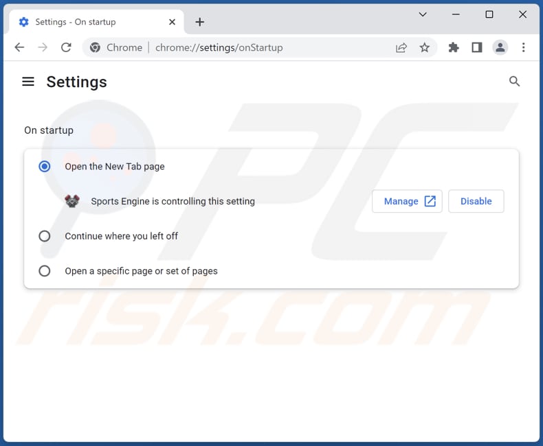 Removing sportengine.info from Google Chrome homepage
