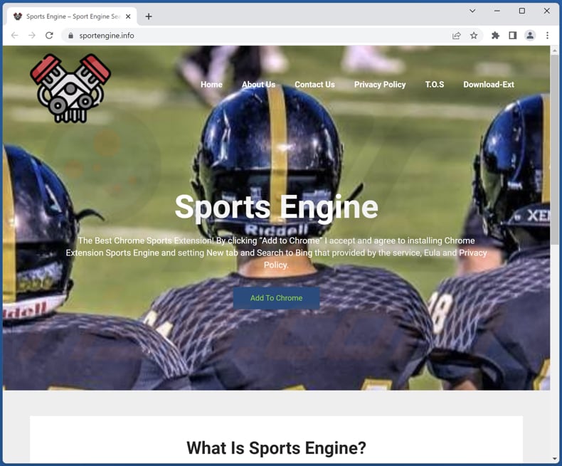 Website used to promote Sports Engine browser hijacker