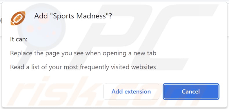 Sports Madness browser hijacker asking for permissions