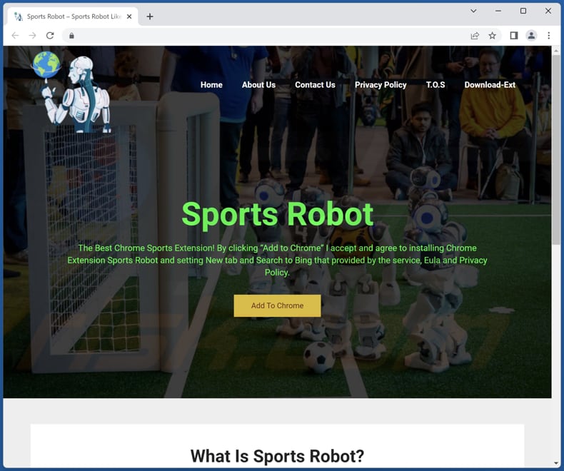 Website used to promote Sports Robot browser hijacker