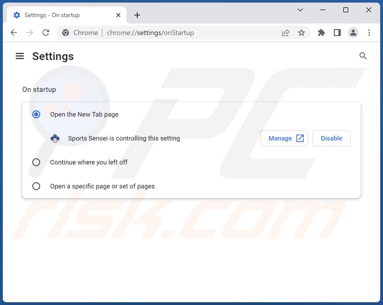 Removing sportsensei.info from Google Chrome homepage