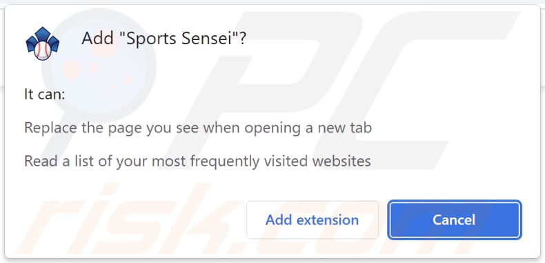 Sports Sensei browser hijacker asking for permissions