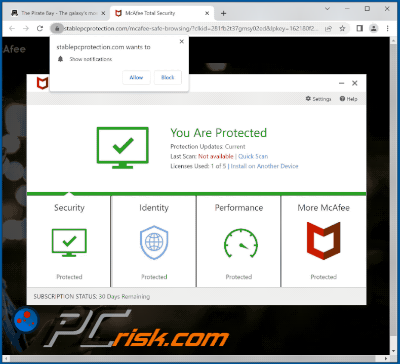 stablepcprotection[.]com website appearance (GIF)