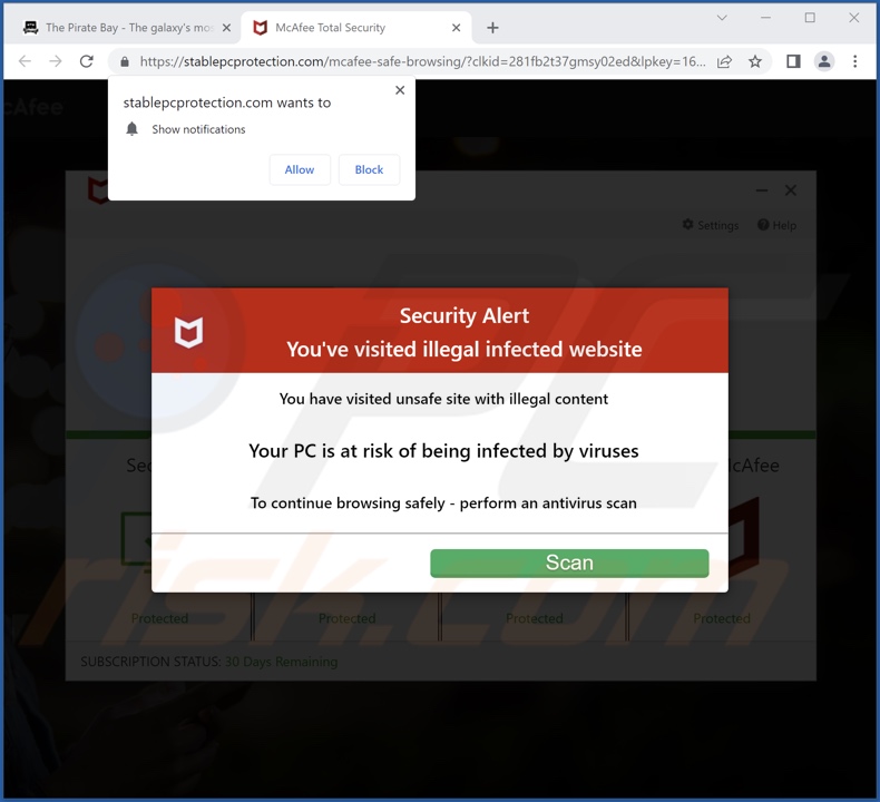 stablepcprotection[.]com pop-up redirects