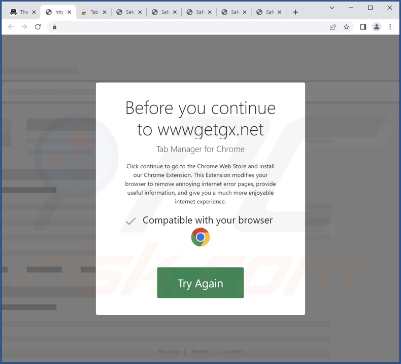 Deceptive website promoting Tab Manager adware