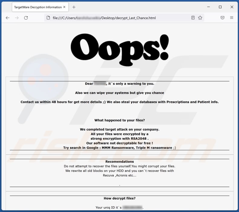 TargetWare ransomware html file (decrypt_Last_Chance.html)