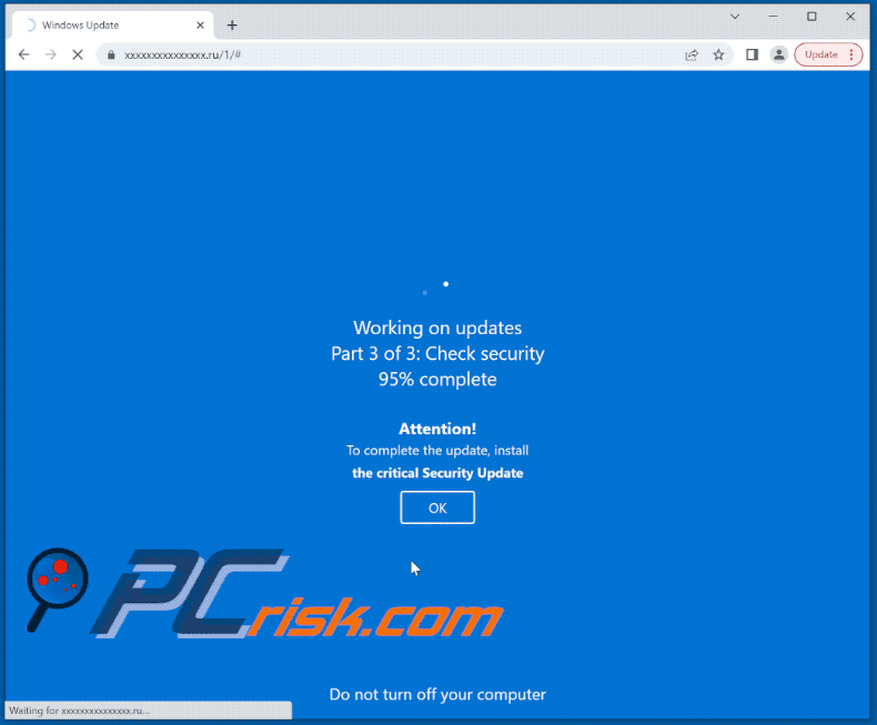 Appearance of To Complete The Update, Install The Critical Security Update scam