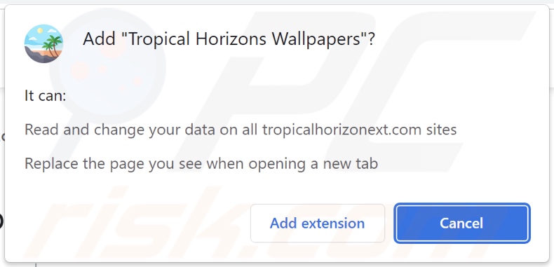 Tropical Horizons Wallpapers browser hijacker asking for permissions