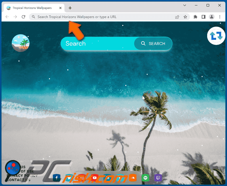 Tropical Horizons Wallpapers browser hijacker redirecting to Bing (GIF)