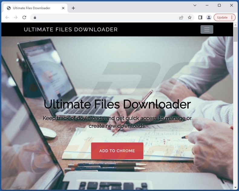 Website promoting Ultimate Files Downloader adware