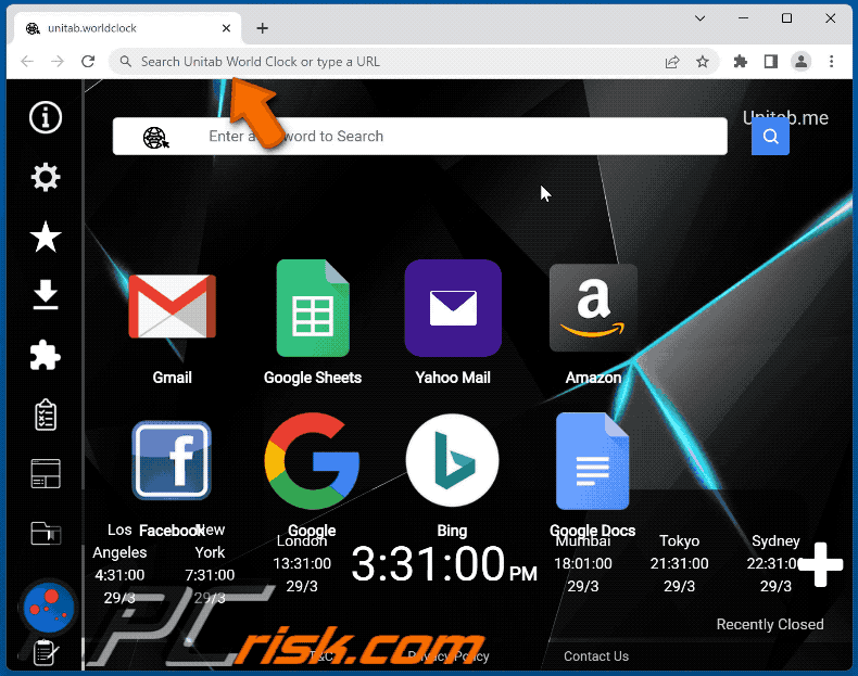 Unitab World Clock browser hijacker search.unitab.me redirects to yahoo