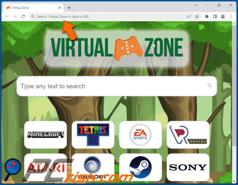 Virtual Zone browser hijacker redirecting to Bing (GIF)