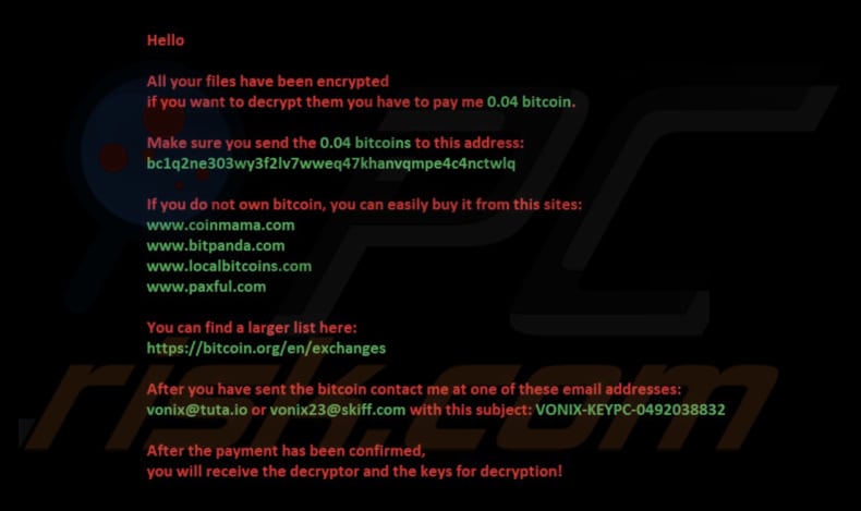 VoNiX ransomware wallpaper