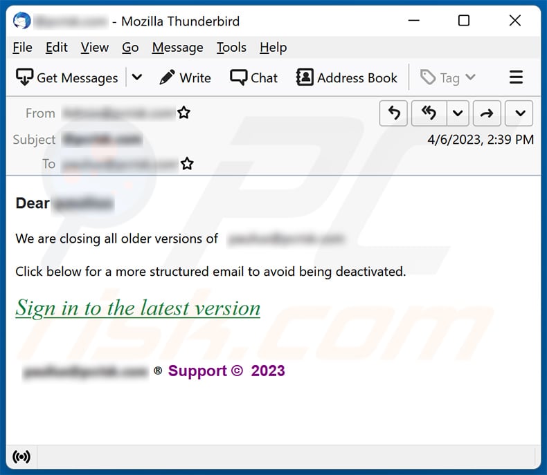 We Are Closing All Old Versions of email spam campaign (2023-04-07)