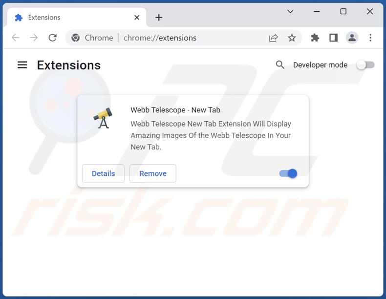 Removing webbtelescopenewtab.com related Google Chrome extensions