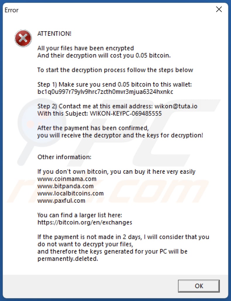 WiKoN ransomware error message