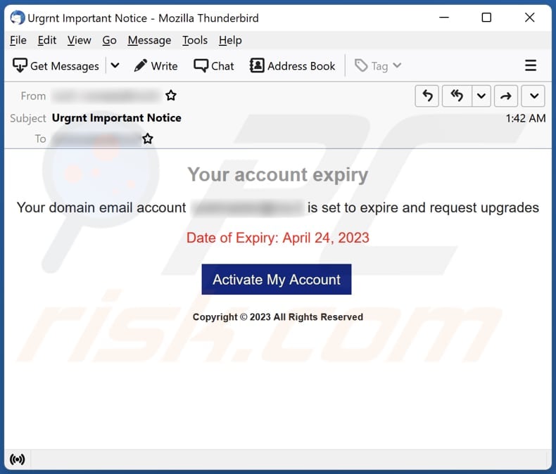 Your Account Expiry email spam campaign