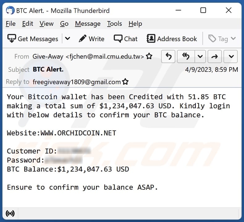Your Bitcoin Wallet Has Been Credited email spam campaign