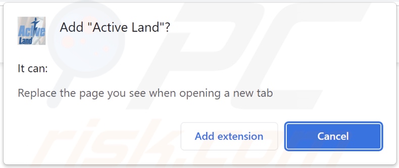 Active Land browser hijacker asking for permissions