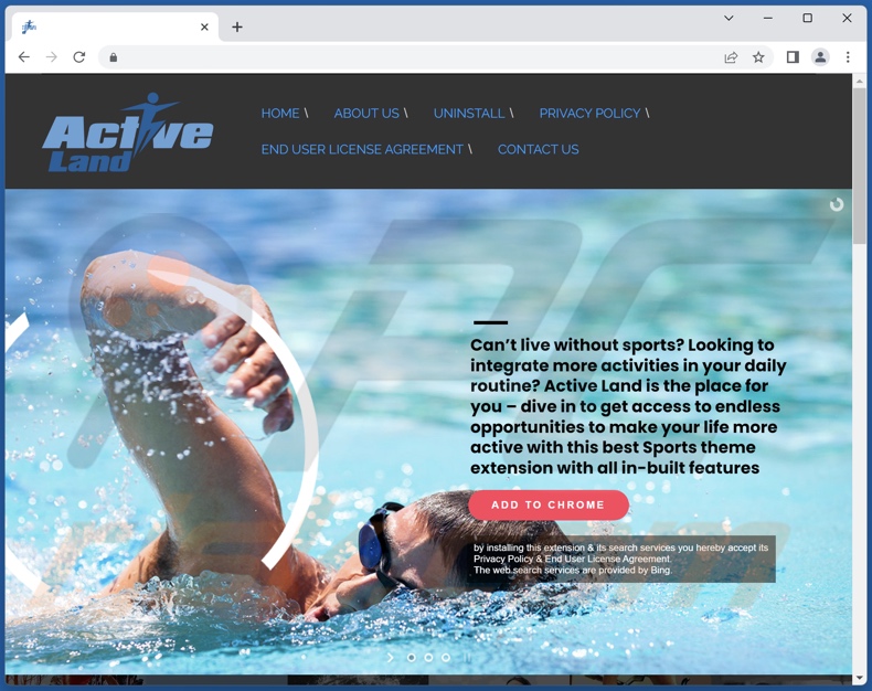 Website used to promote Active Land browser hijacker