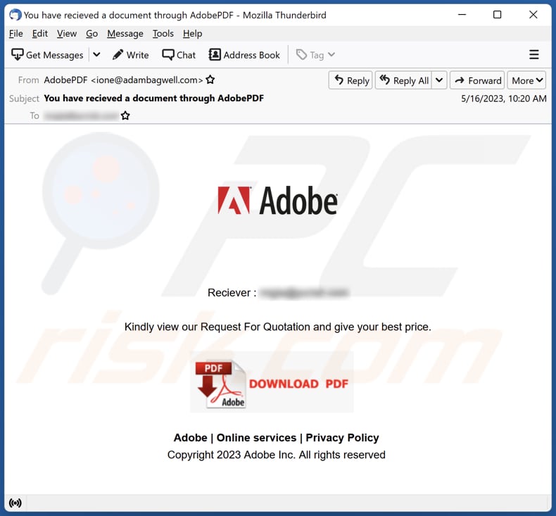 Adobe - Request For Quotation email spam campaign