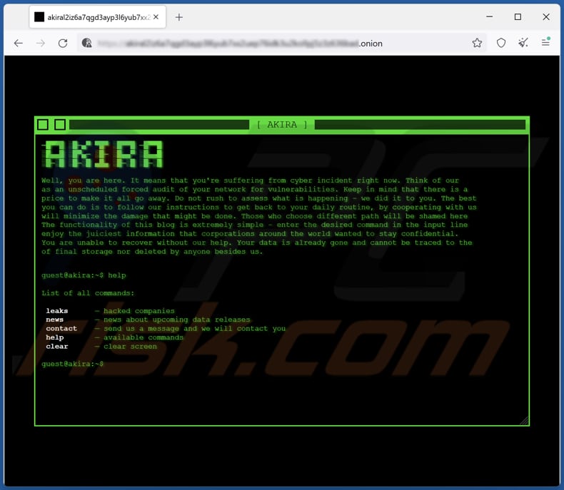 Akira ransomware data leaking page