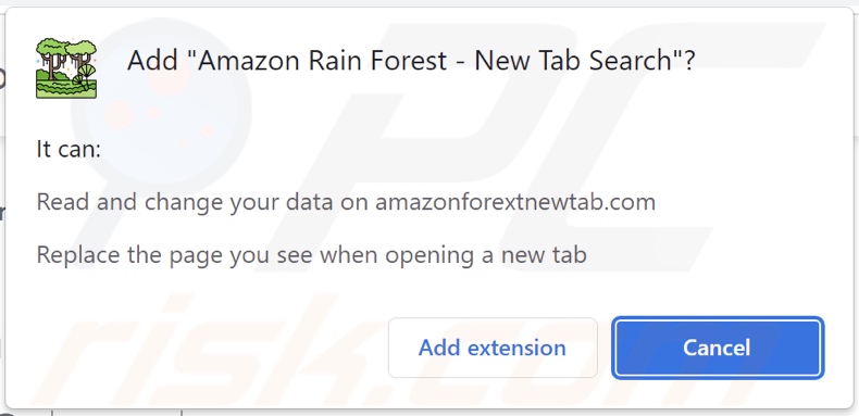 Amazon Rain Forest - New Tab Search browser hijacker asking for permissions