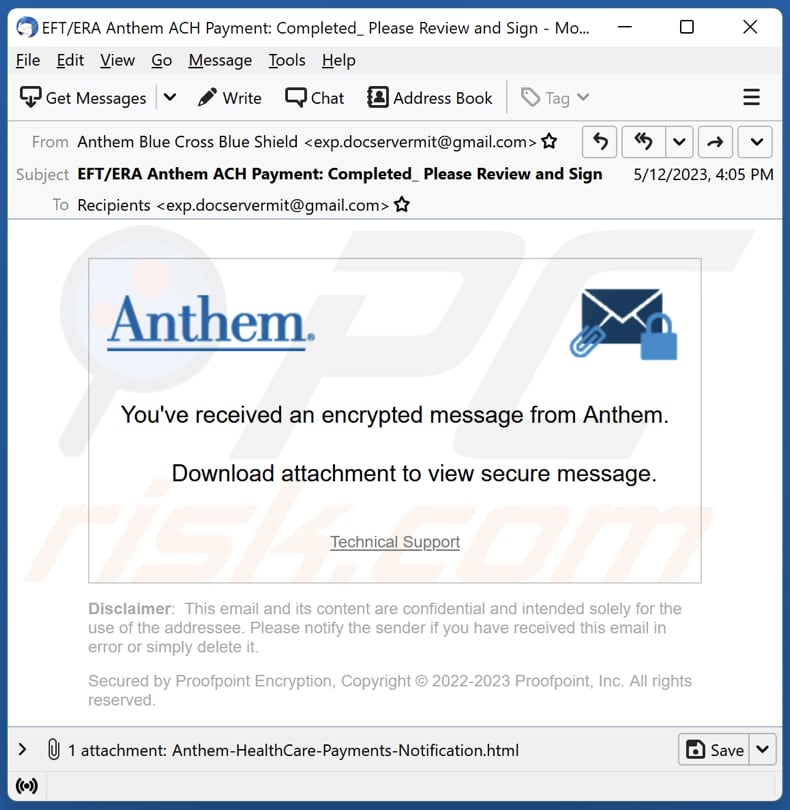 Anthem Encrypted Message email scam