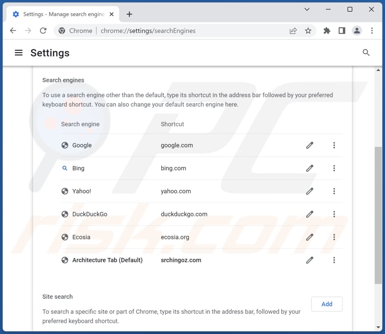 Removing srchingoz.com from Google Chrome default search engine