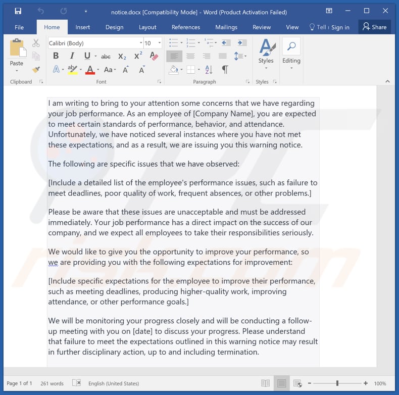 Bandit stealer Word document serving as a distraction to divert the user's attention from the malicious activities occurring in the background
