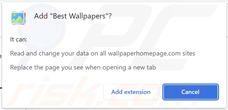 Best Wallpapers browser hijacker asking for permissions