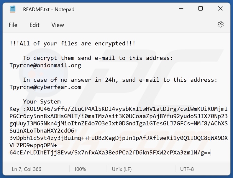 BrightNight ransomware ransom note (README.txt)