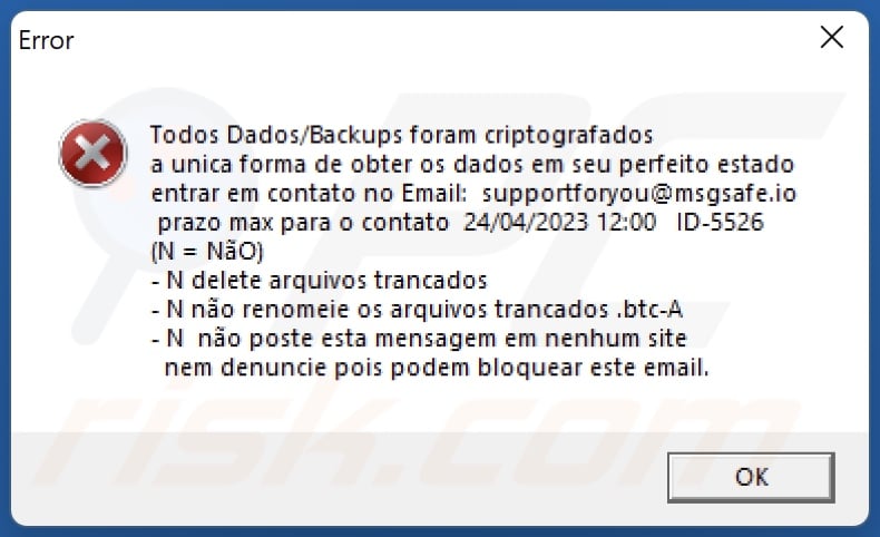 btc-A ransomware ransom note (pop-up)