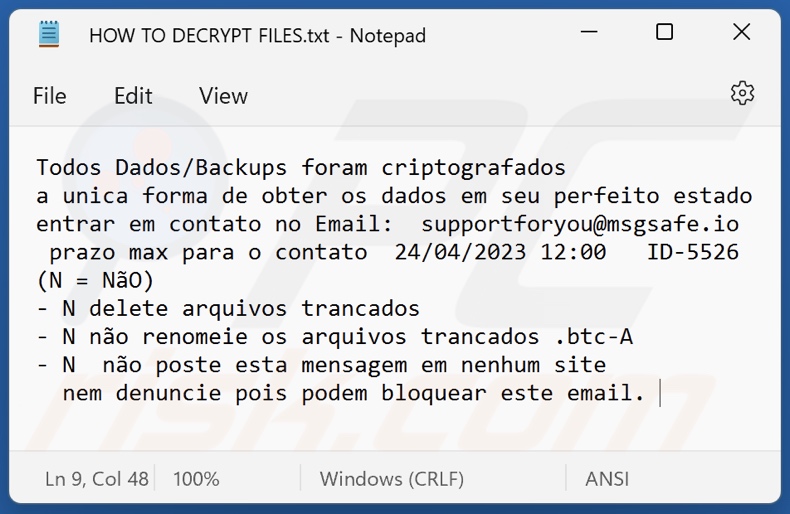 btc-A ransomware text file (HOW TO DECRYPT FILES.txt)