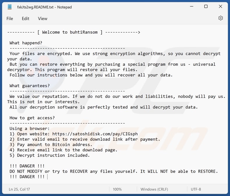 Buhti ransomware text file ([victim's_ID].README.txt)