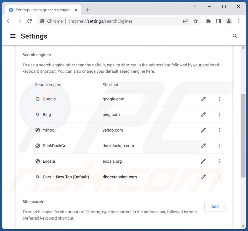 Removing dbdextension.com from Google Chrome default search engine