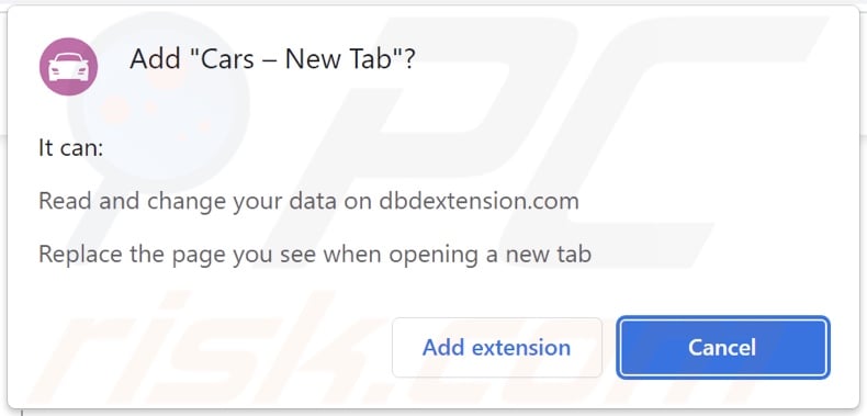 Cars – New Tab browser hijacker asking for permissions