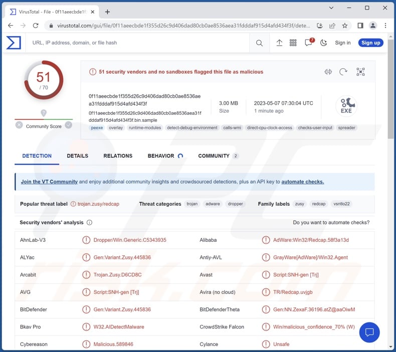 Chromium Extension-Loading Shortcut Virus detections on VirusTotal