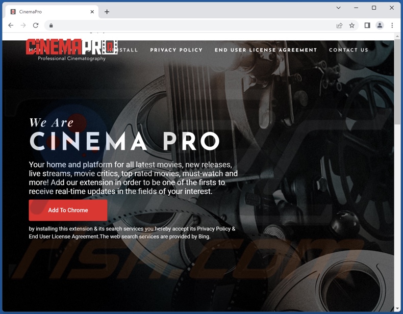 Website used to promote Cinema Pro browser hijacker
