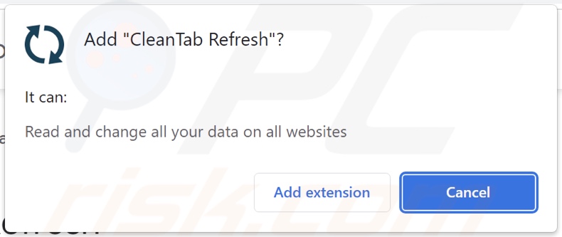 CleanTab Refresh adware asking for permissions